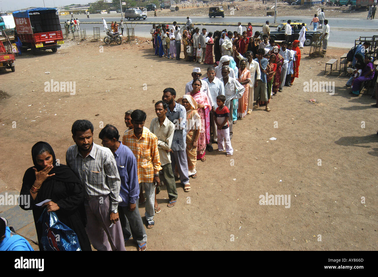Line for casting vote in Indian elections Stock Photo