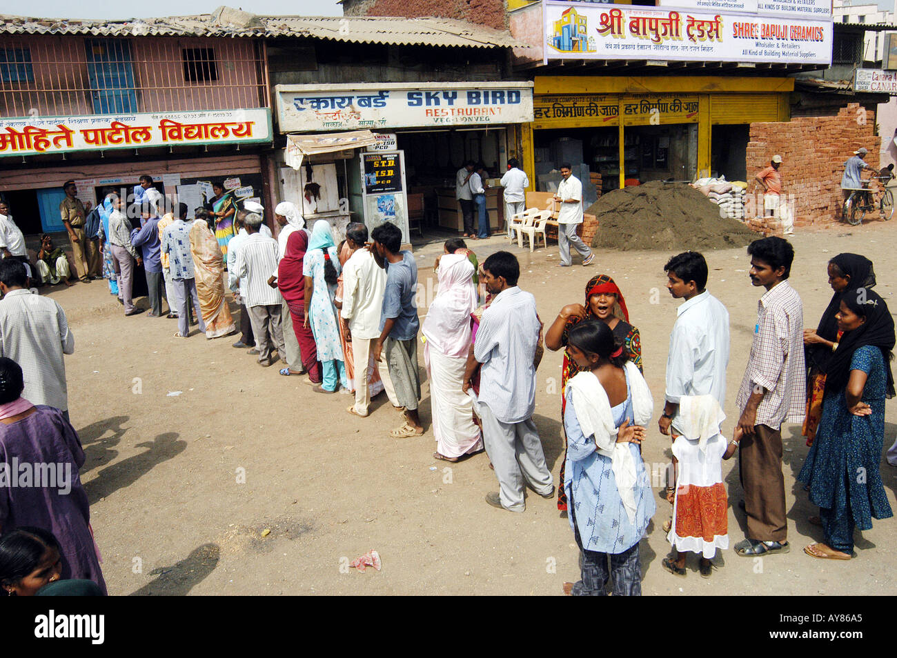 Patiently waiting in line for voting in Indian elections Stock Photo