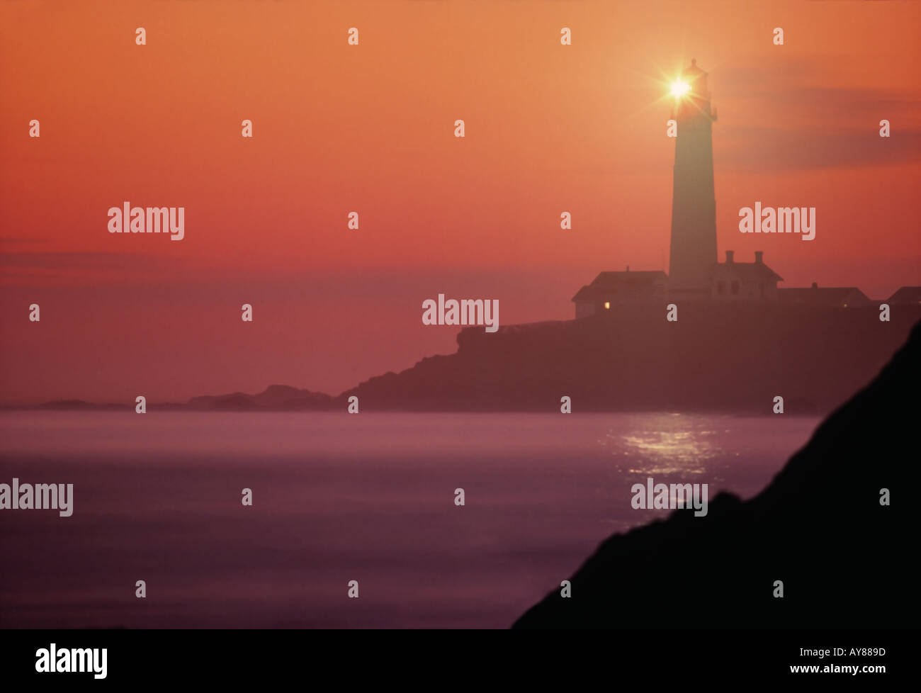 Pigeon Point Lighthouse in California at dusk Stock Photo