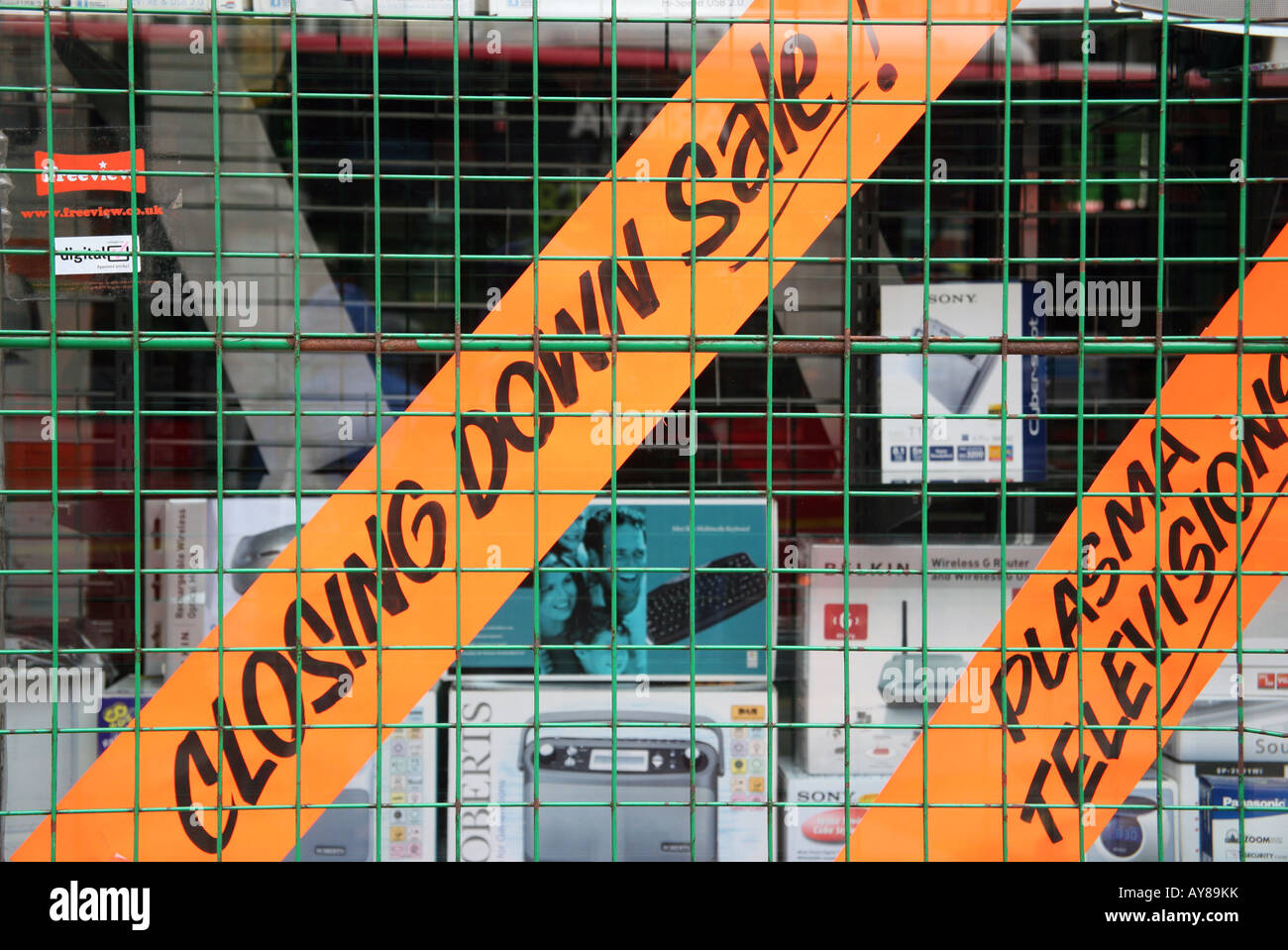 Closing down sale sign in London shop window Stock Photo