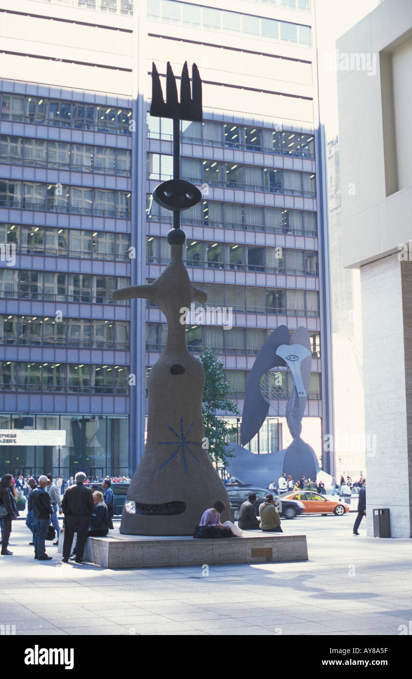 Sculptures by Picasso and Miro on a street in Chicago USA Stock Photo