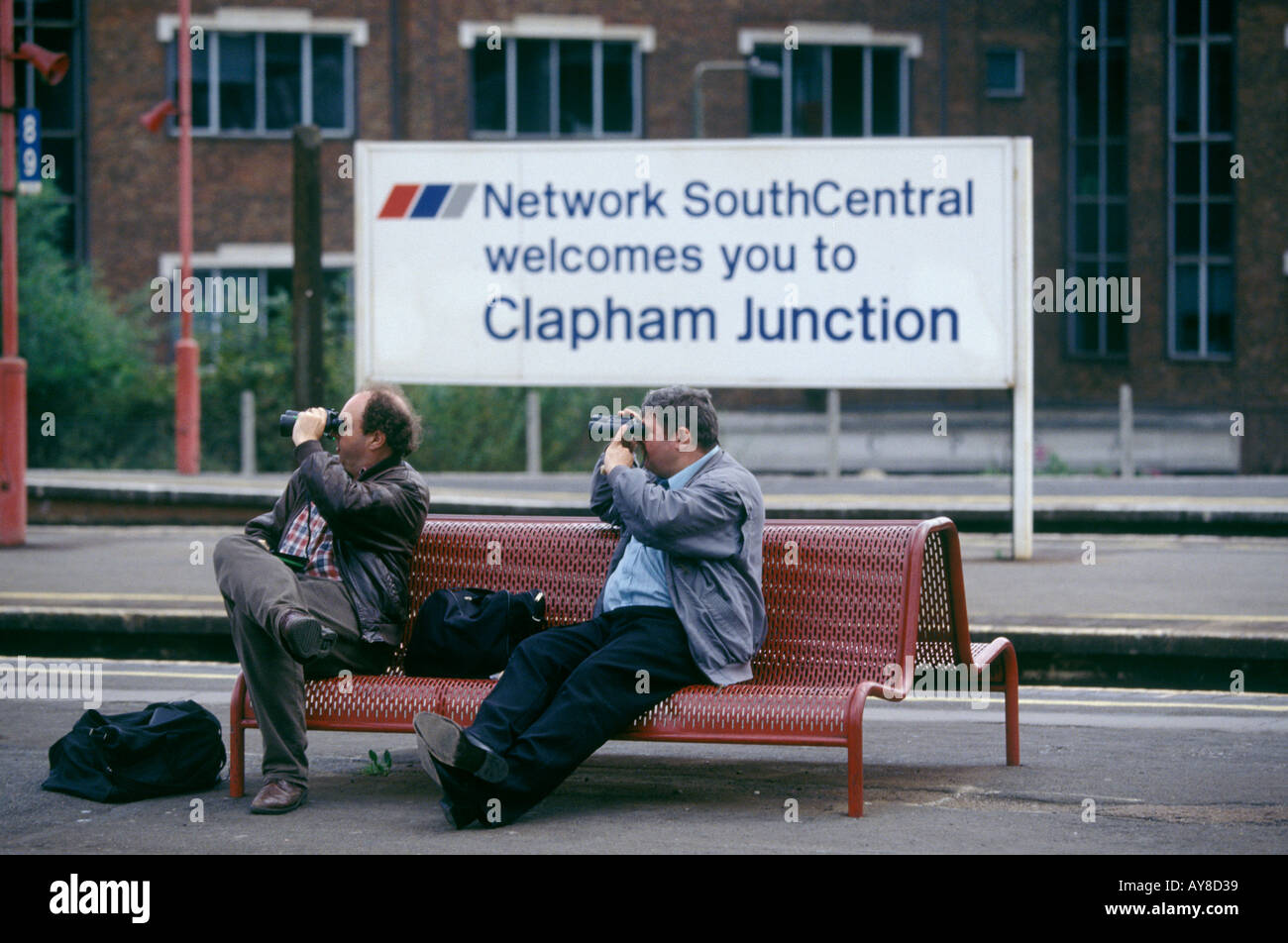 Trainspotters at Clapham Junction South London trainspotting Stock Photo