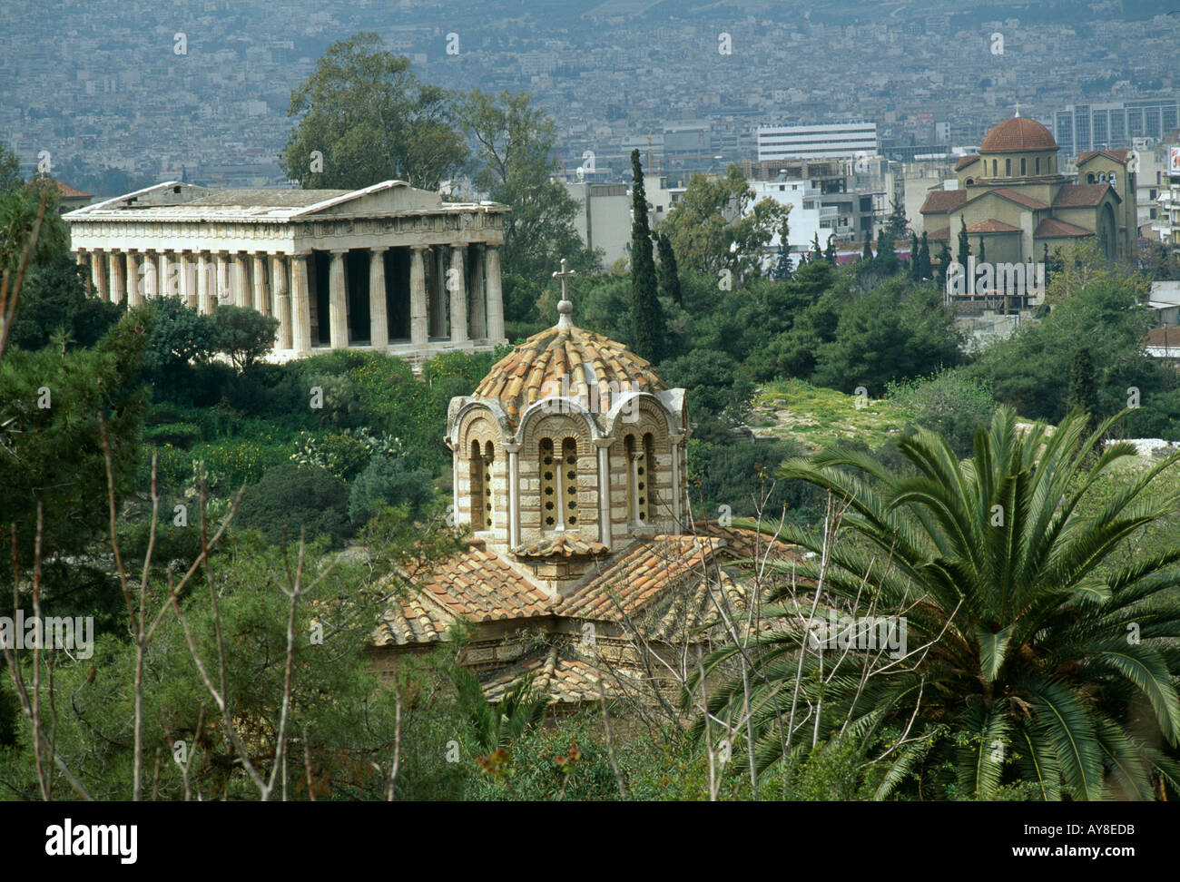 View to Temple of Hephaistos in the Agora Site Athens Greece Stock Photo