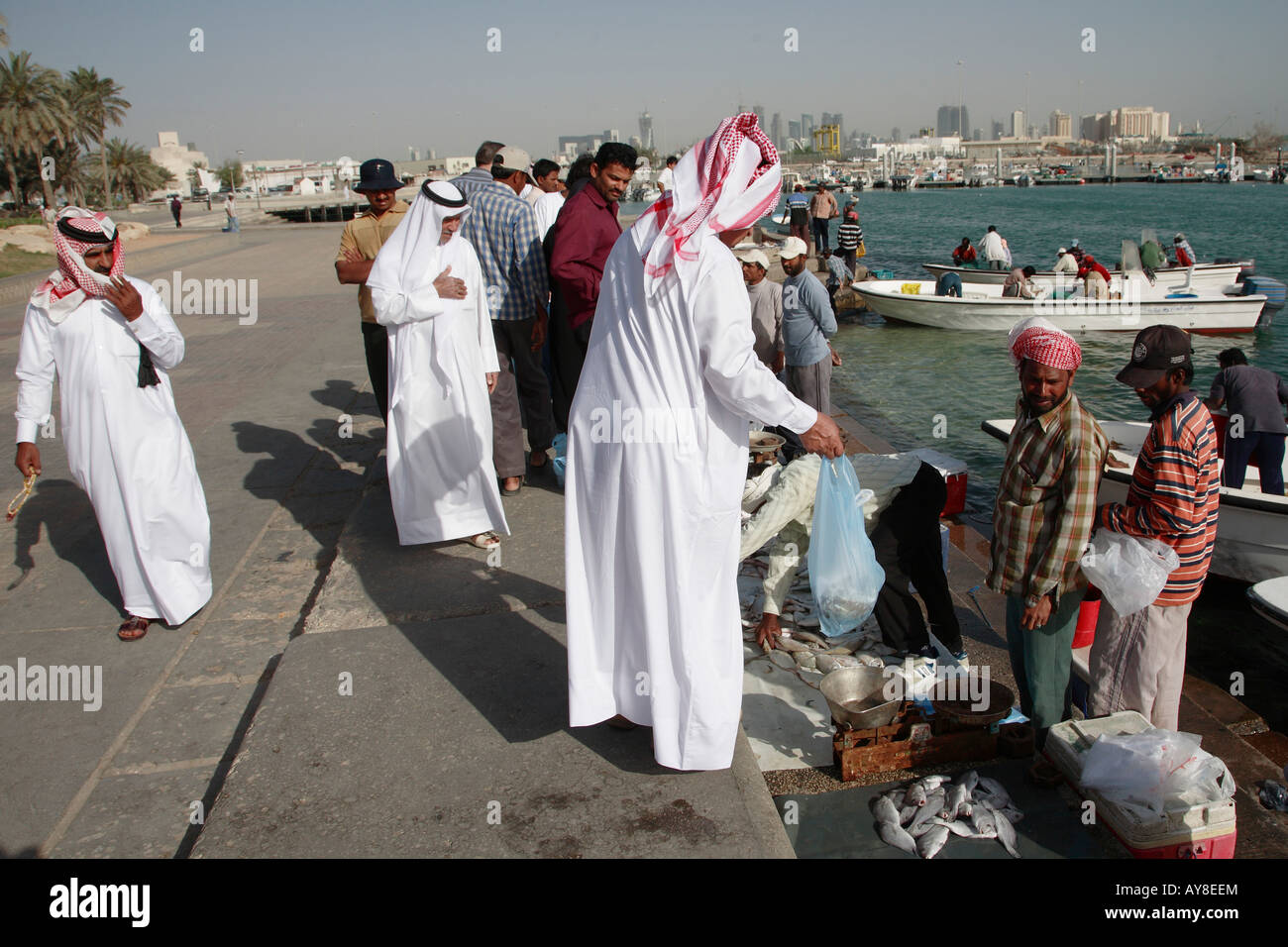 Qatar Doha Fish Market people Stock Photo Alamy