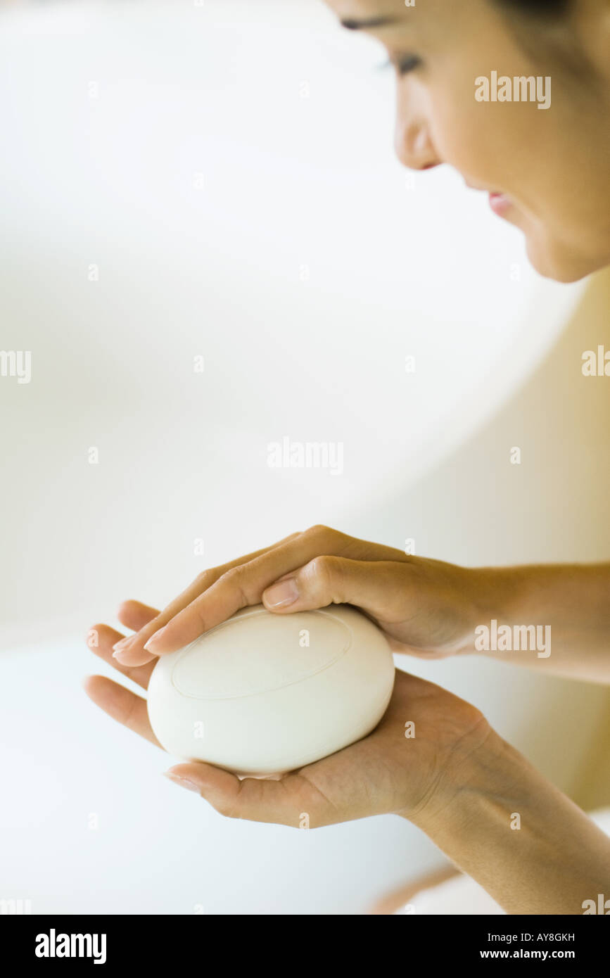 Close up woman holding bar soap hi-res stock photography and images - Alamy