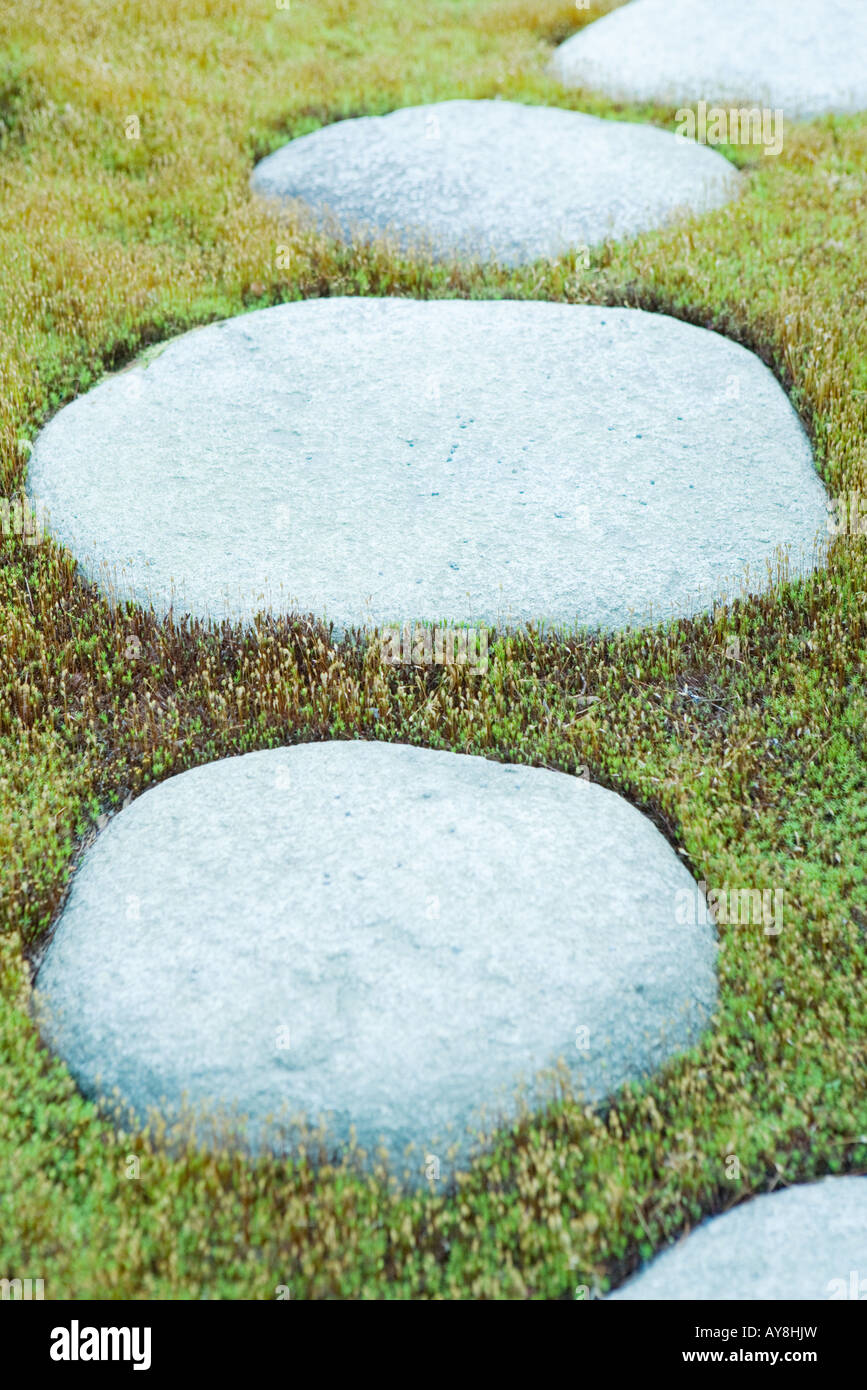 Stepping stones in grass, closeup Stock Photo Alamy