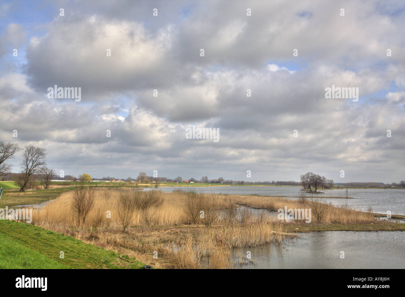 Riverscape of the Meuse near Poederoijen, Holland Stock Photo