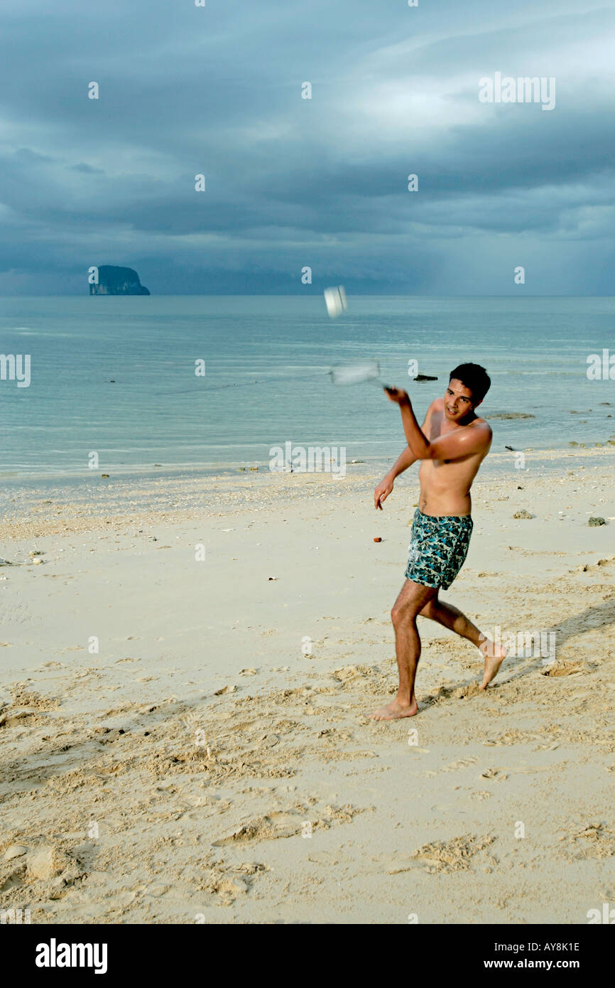 swim shorts plays badminton 