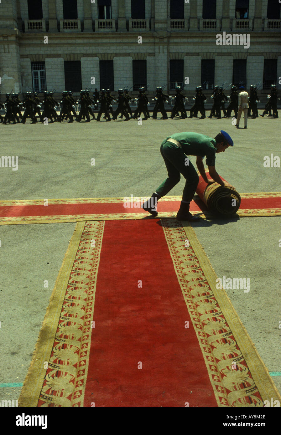 Rolling out the red carpet. Military parade Cairo Egypt HOMER SYKES Stock Photo
