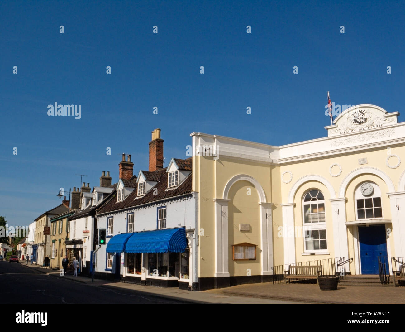 Market Hall and High Street, Saxmundham Market Town, Suffolk England