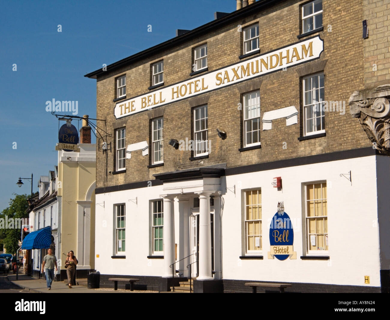 Bell Hotel and High Street, Saxmundham Market Town, Suffolk England