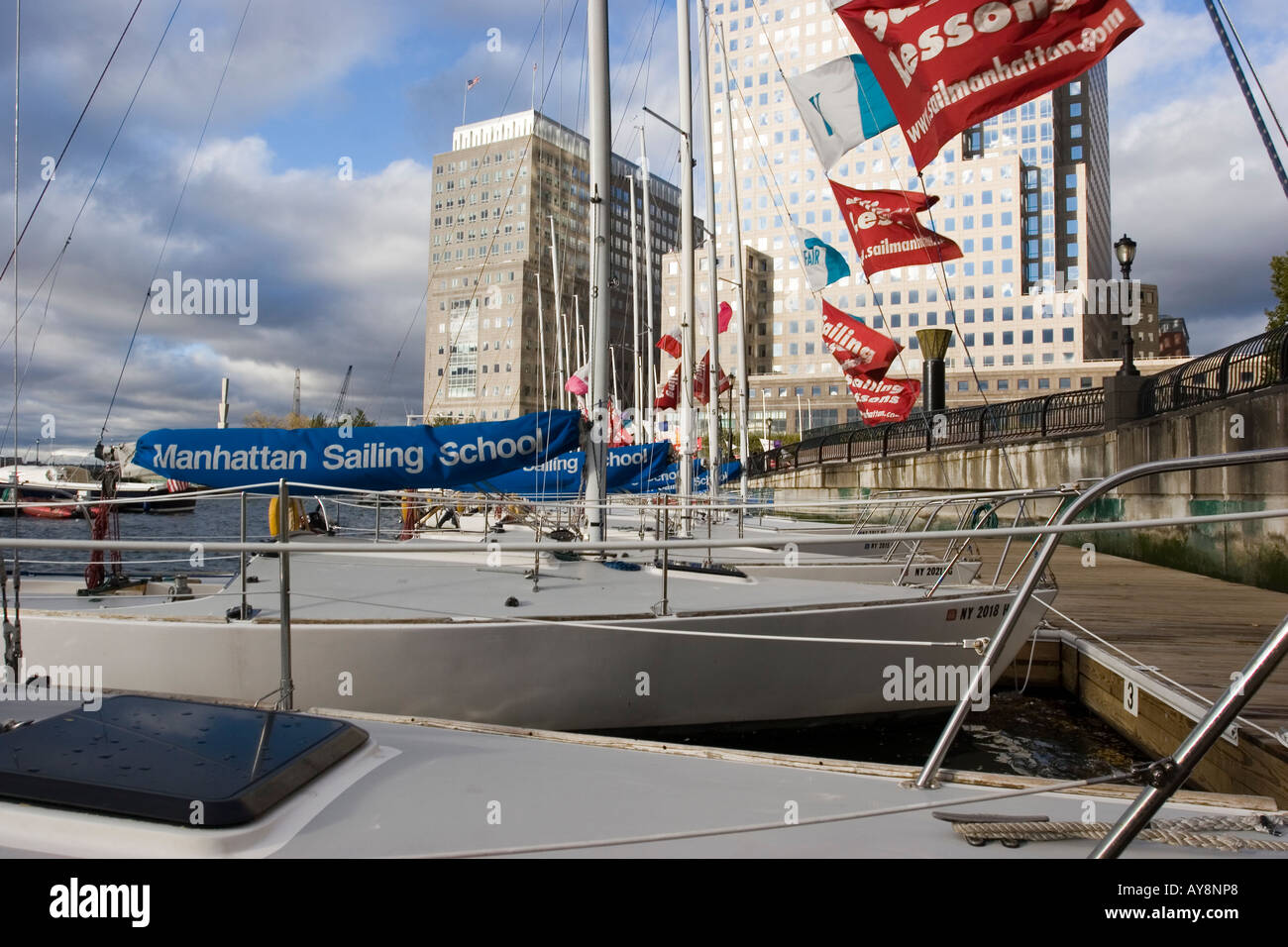 Sailing, manhattan sailing club fleet of boats in battery park city