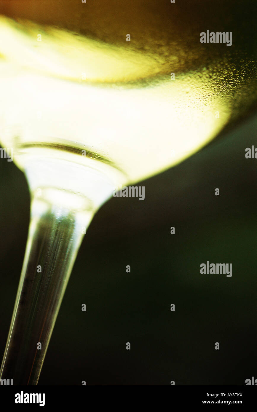 White wine glass, extreme close-up, low angle view Stock Photo
