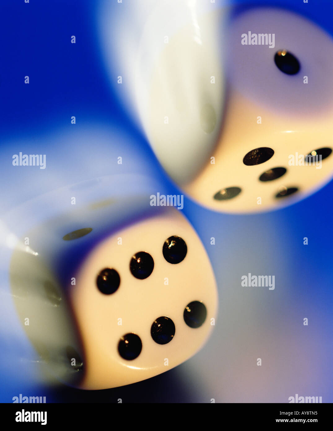 Close up of two rolling dice Stock Photo Alamy