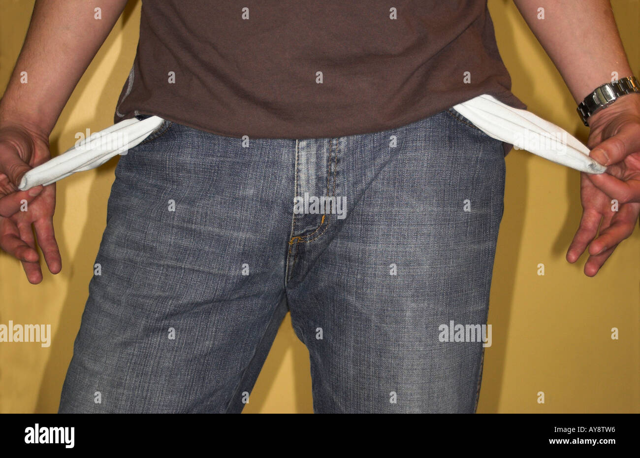 Male with pockets turned inside out Stock Photo Alamy