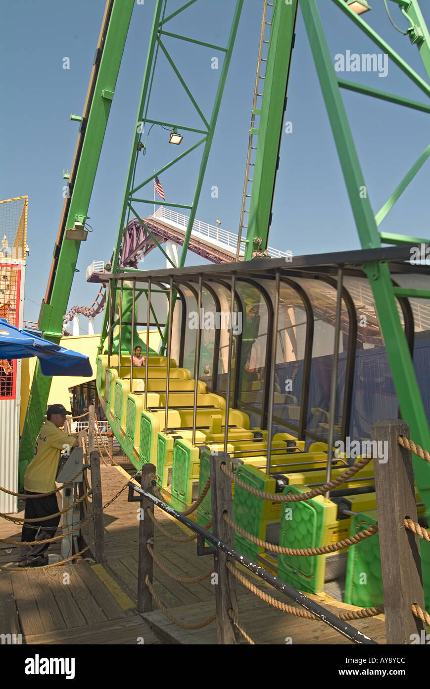 amusement park ride Santa Monica California, pier rides, boardwalk rocker, child, children, recreation Stock Photo