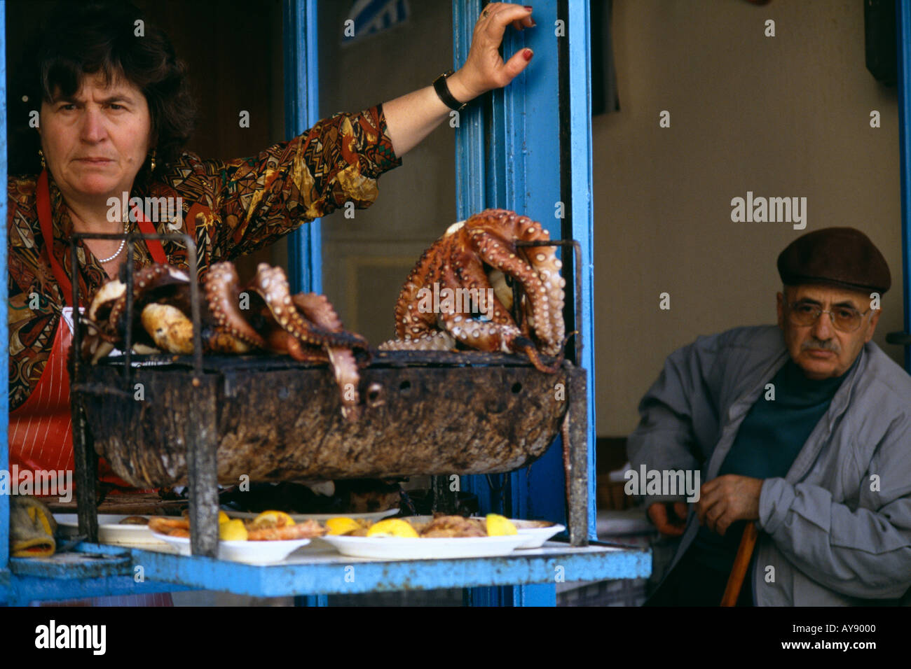 Fish Stall of Restaurant Aegina Aegean Islands Greece Stock Photo