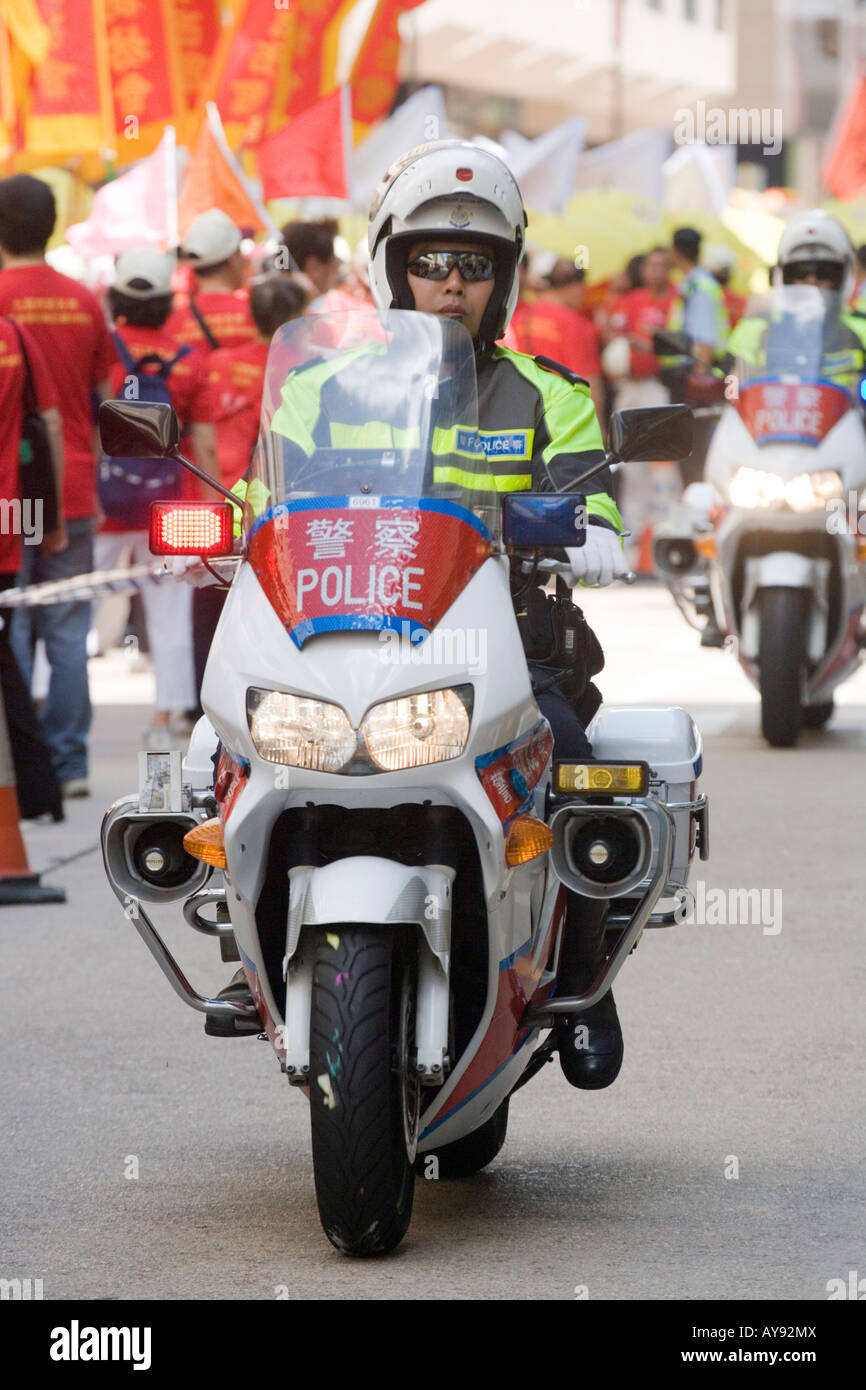 Hong Kong Policeman on motorbike Stock Photo