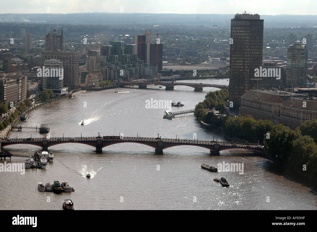 Panorama of London seen from London Eye with Lamberth Bridge (foreground), Vauxhall Bridge. There is also MI5 building (right). Stock Photo