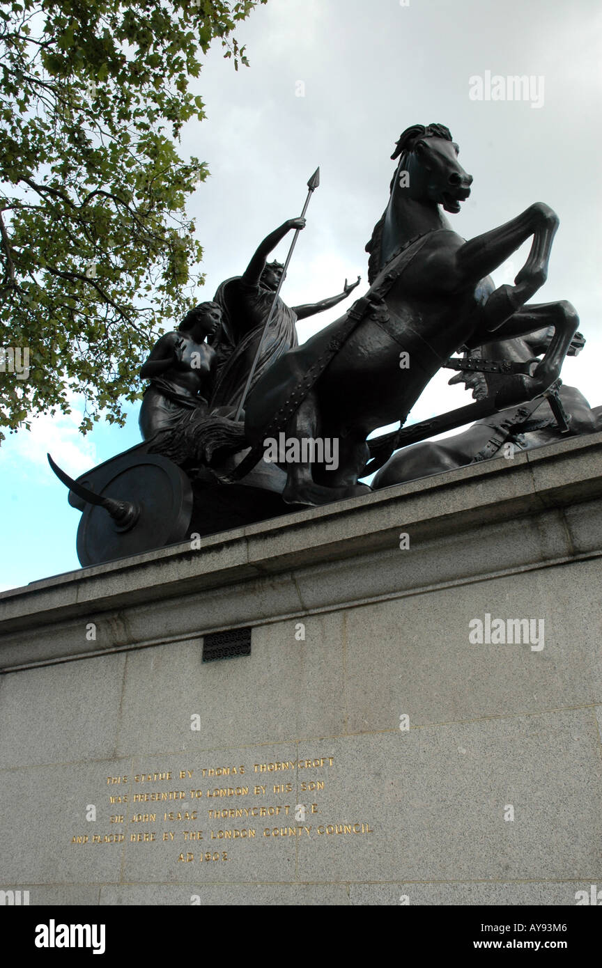 Queen Boadicea in war chariot statue next to next to Westminster Bridge in London, UK Stock Photo
