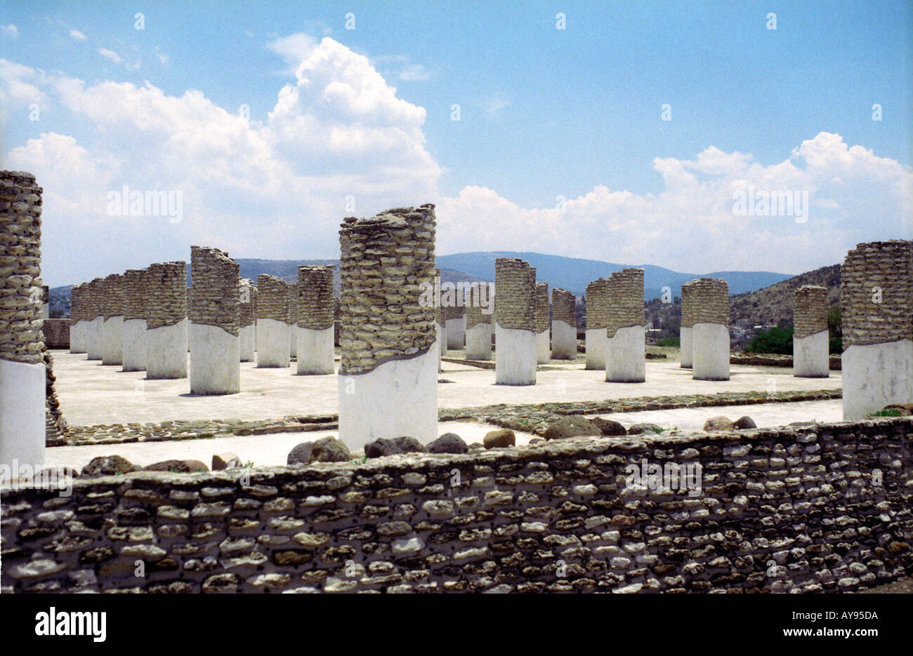 Pillars at temple at Tula in Mexico Stock Photo - Alamy