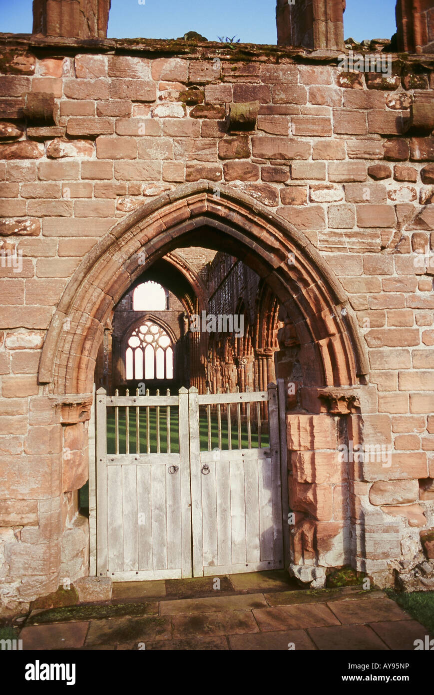 Gated entrance at Sweetheart Abbey New Abbey Stock Photo