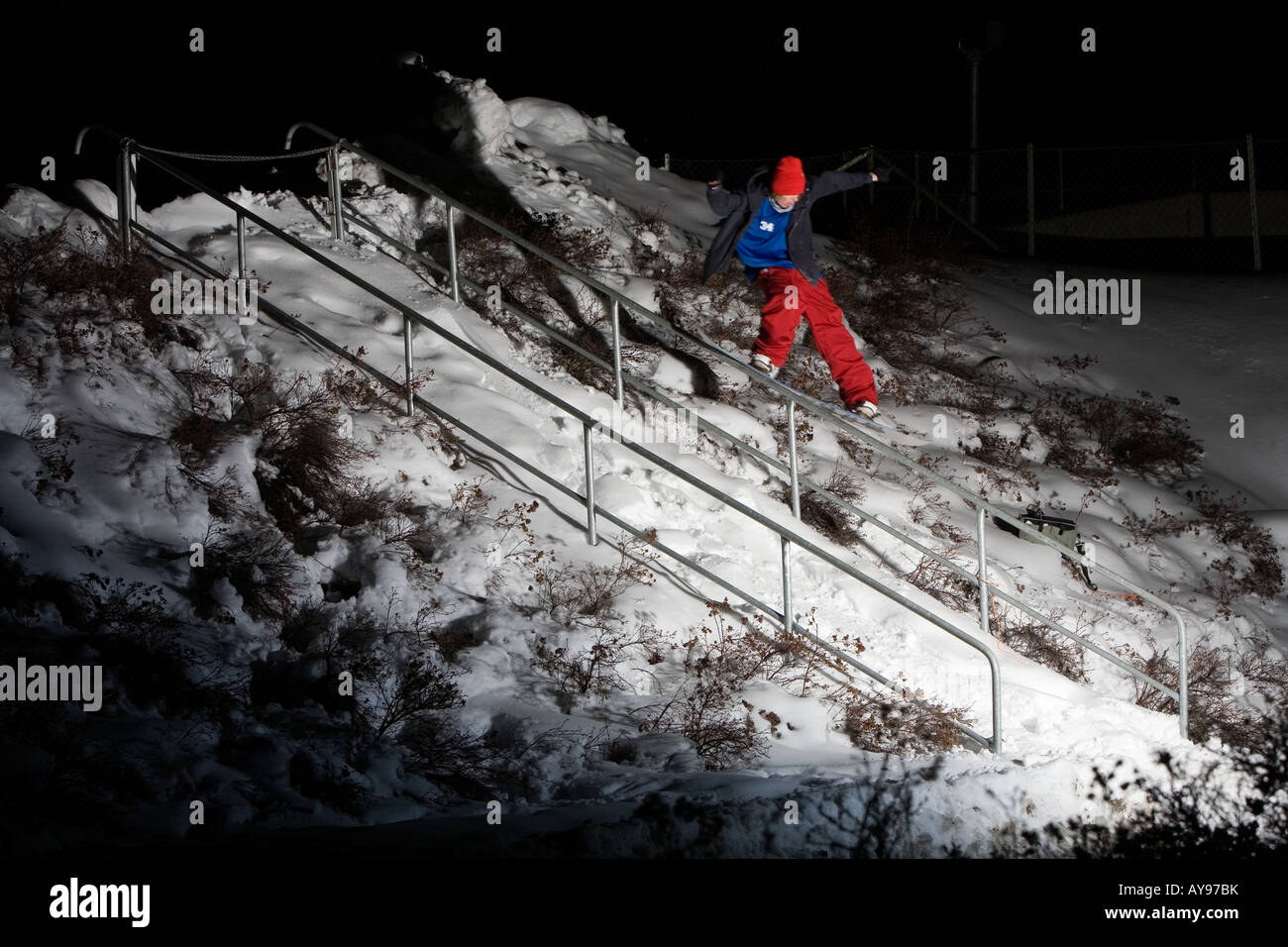 RAILSLIDE ON STEPS Stock Photo
