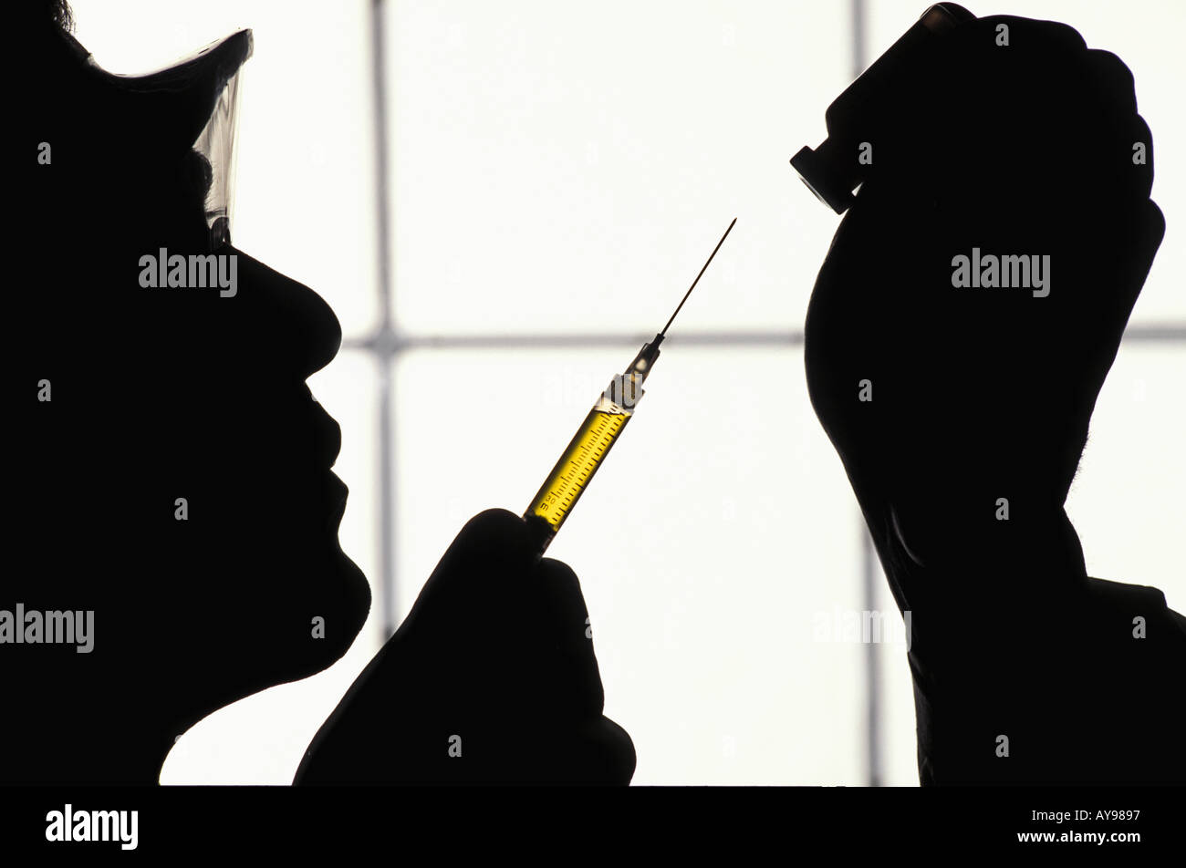 Medical Researcher filling syringe in experimental laboratory Stock Photo