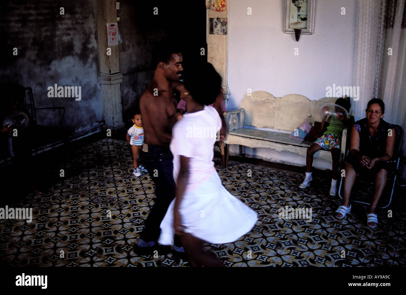 Dancing in an appartement Trivoli district Santiago de Cuba Cuba Central America Stock Photo
