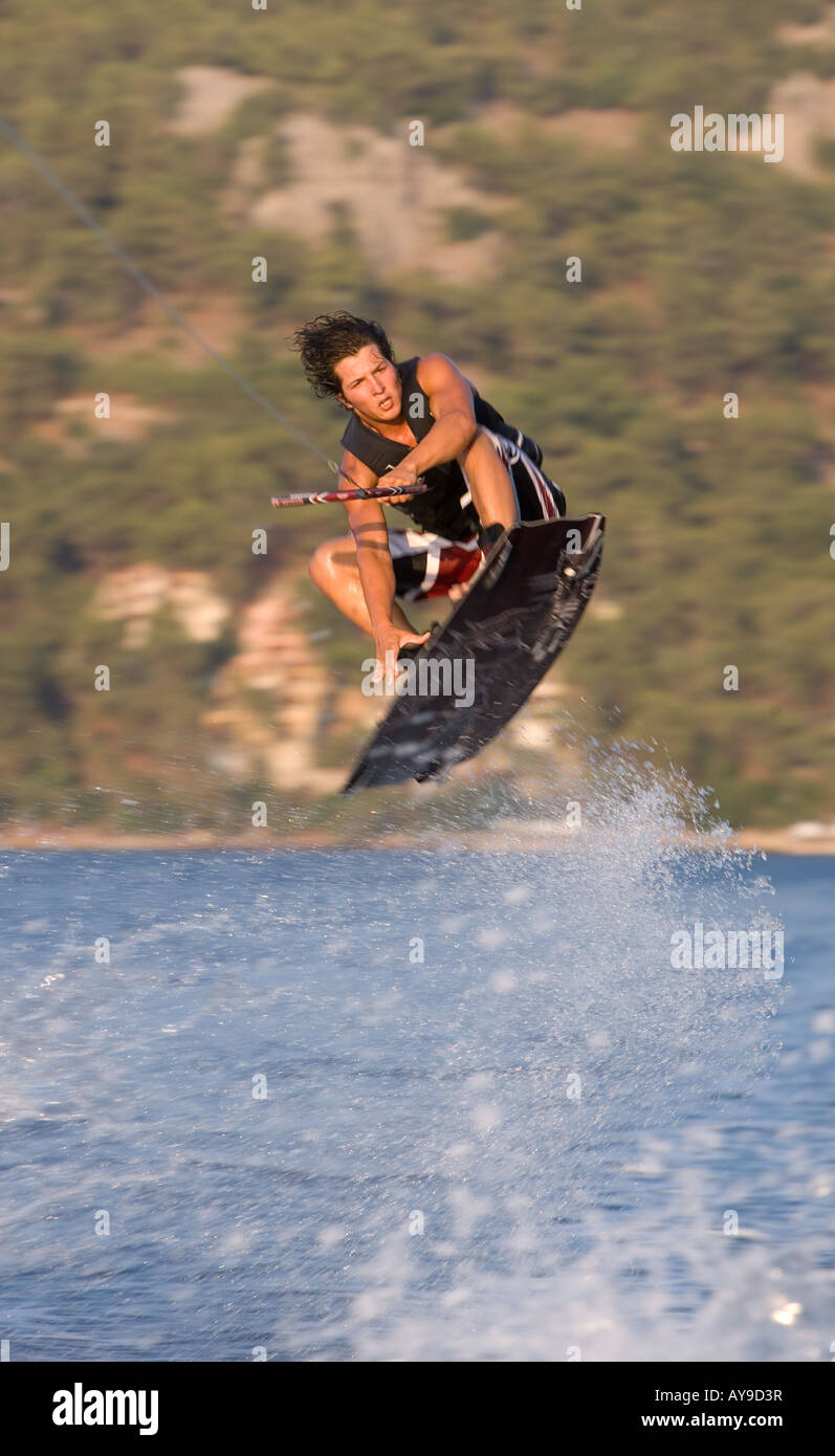 Wakeboarding action speed and balance, Turkey Stock Photo