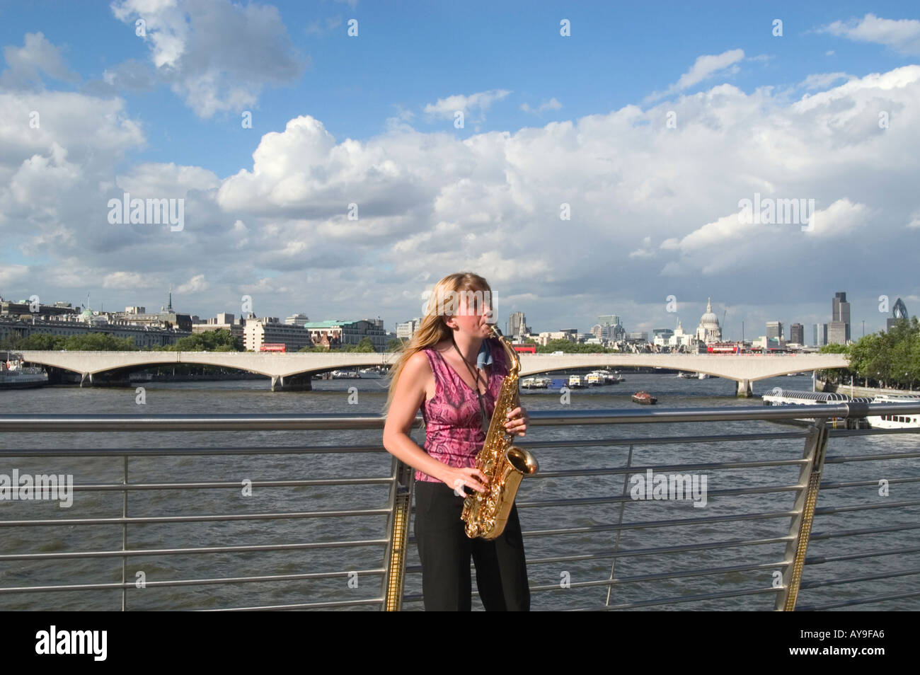 BUSKER PLAYING SAXOPHONE LONDON UK Stock Photo Alamy