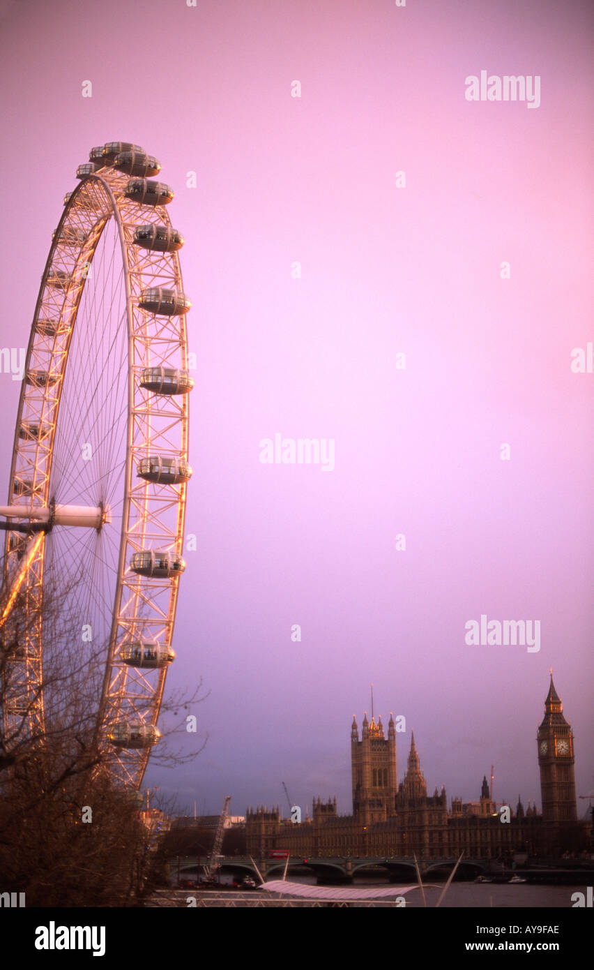 Sunset Cast Over The London Eye England UK Stock Photo