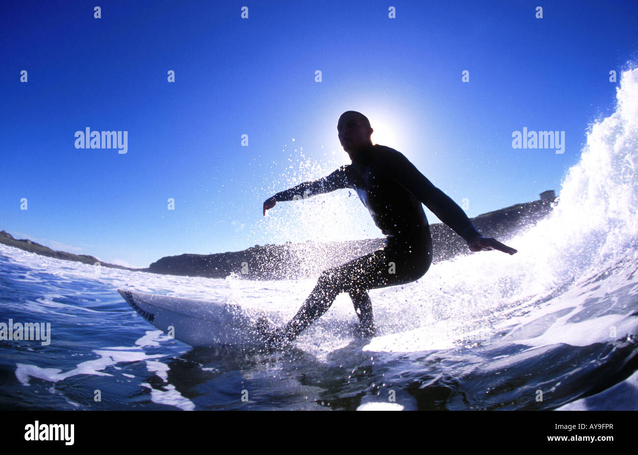Richard Mullins surfing action, Ireland Stock Photo