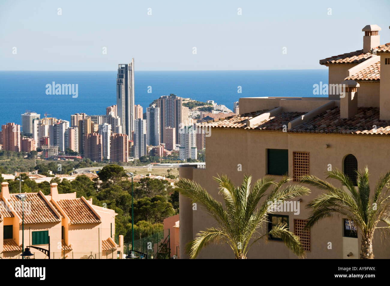 New homes under construction overlooking Benidorm on Spain's Costa Blanca Stock Photo Alamy