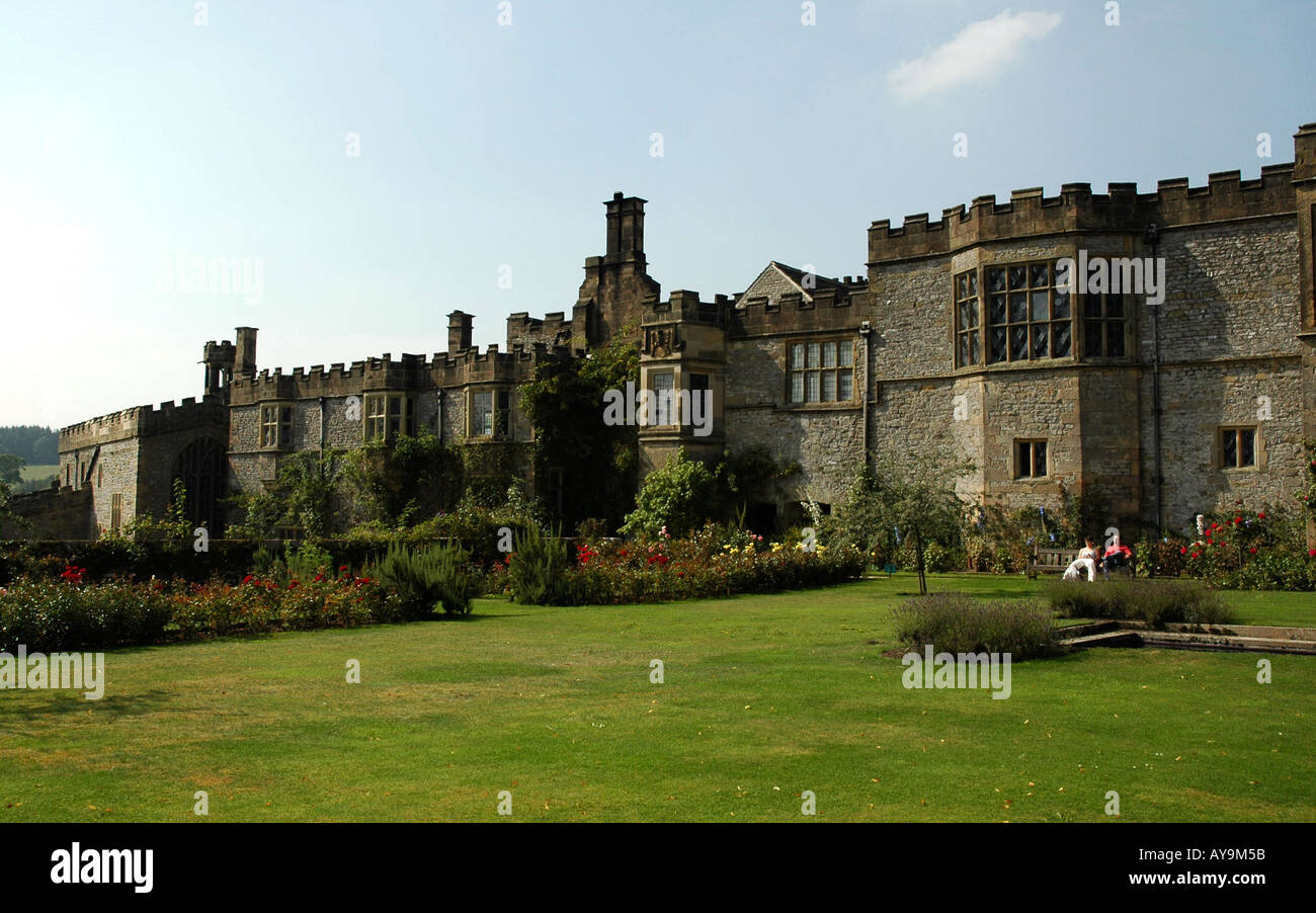Haddon Hall gardens, home of Lord Edward Manners, Bakewell, Derbyshire. Stock Photo