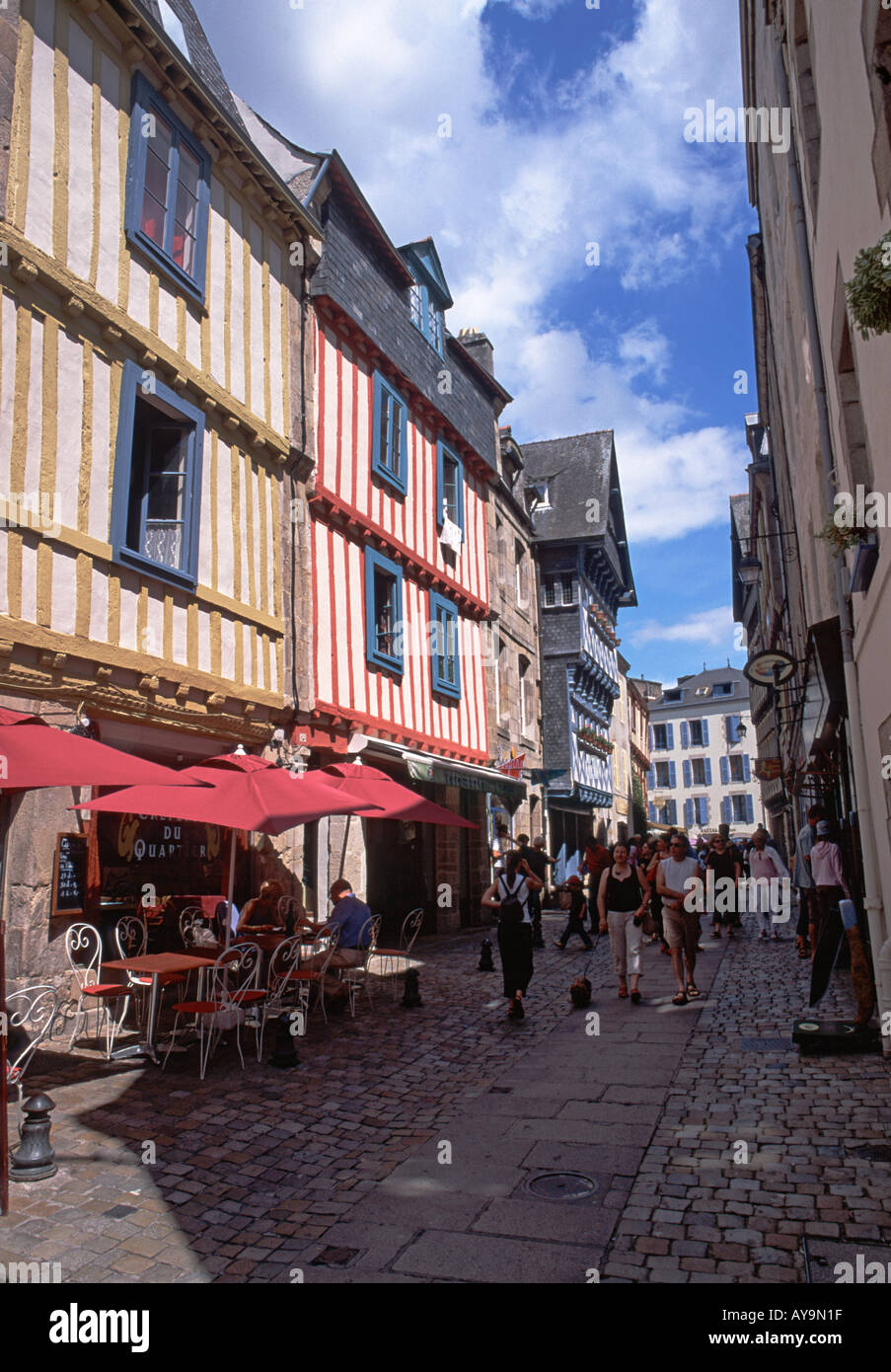 Medieval half-timbered buildings in Old Quimper, Brittany Stock Photo