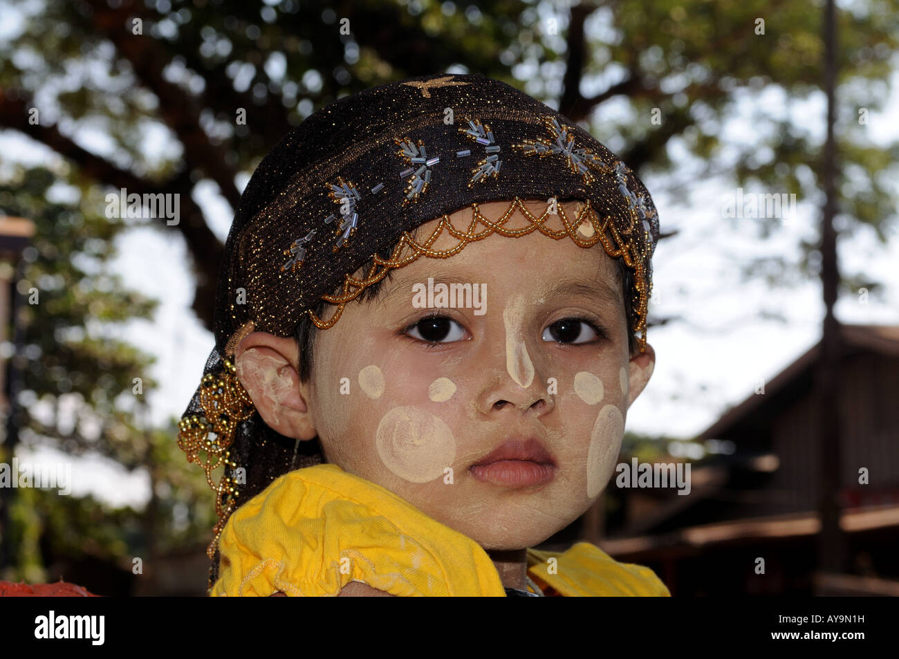 Young burmese girl painted with colour in her face Pyay Myanmar Stock Photo Alamy