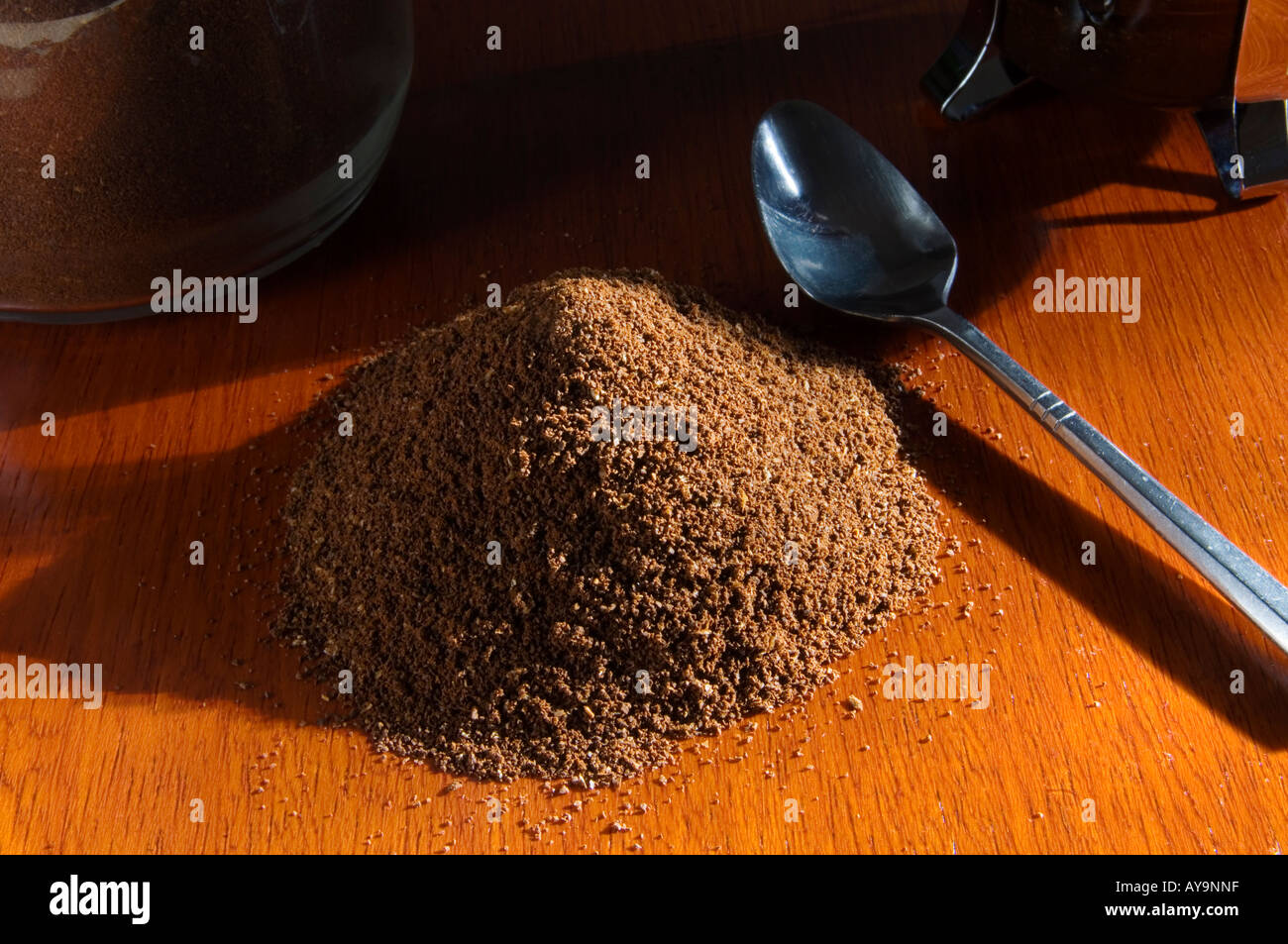 A mound of ground coffee beans for a cafetiere Stock Photo Alamy