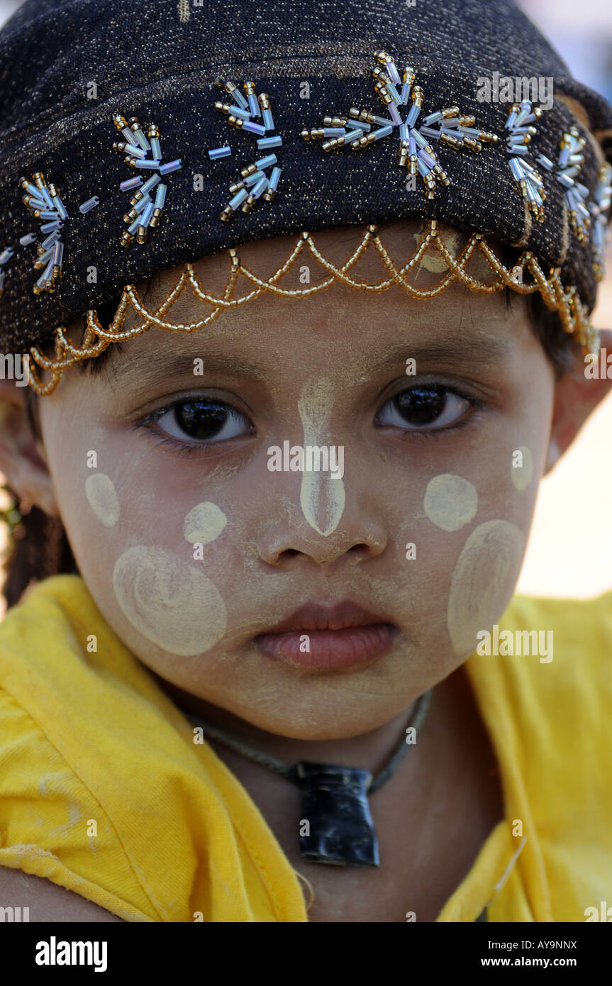 Young burmese girl painted with colour in her face Pyay Myanmar Stock Photo Alamy