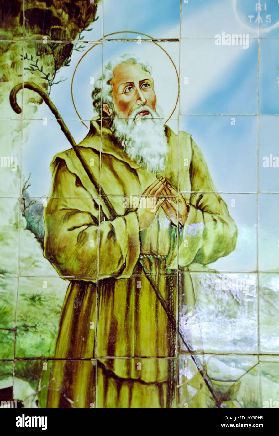 Old tilework art, depicting Saint Francis, found during fiesta at