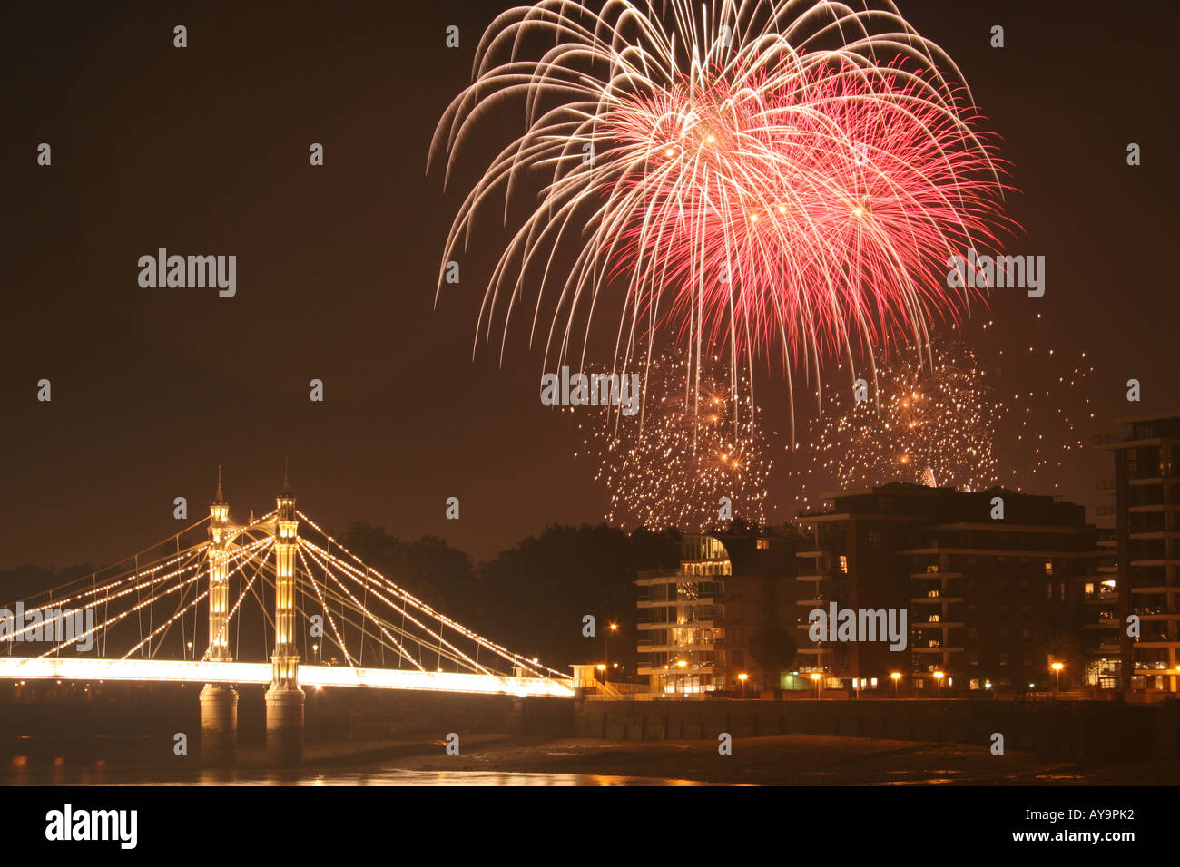 Firework display 5th November Battersea bridge London Stock Photo