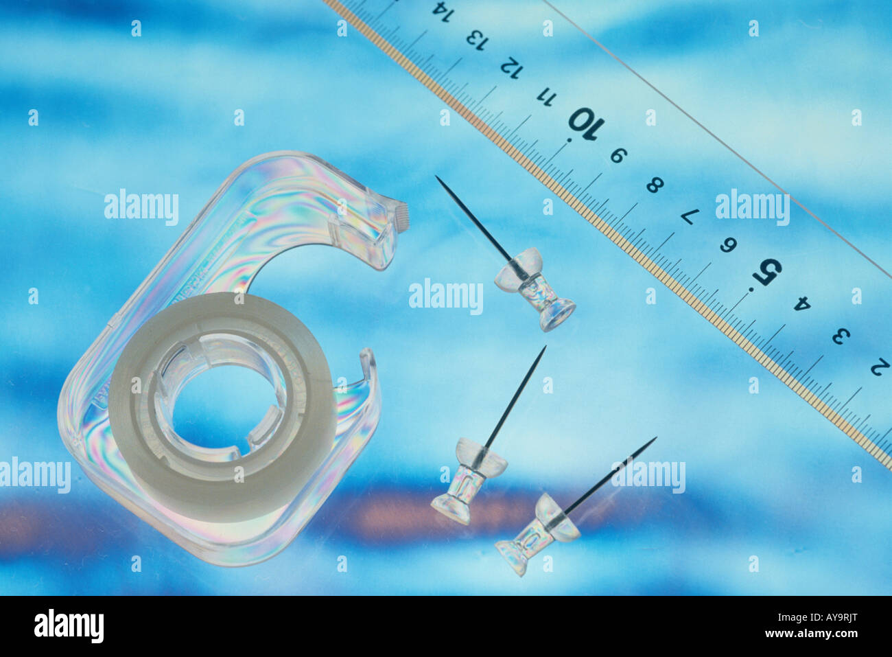 Ruler Thumbtacks and Tape Stock Photo Alamy