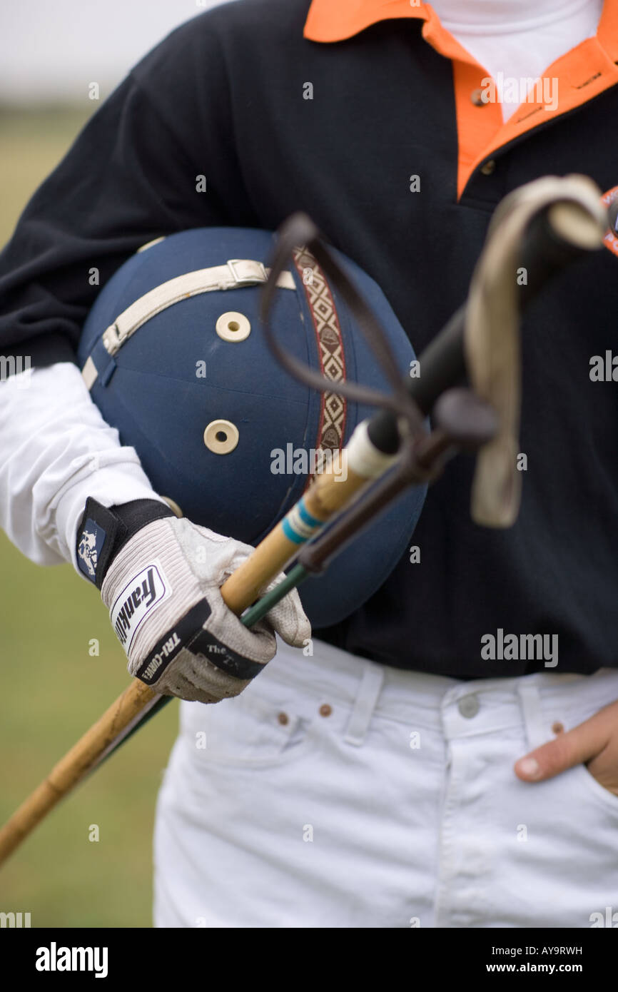 Polo player with mallet and whip Stock Photo