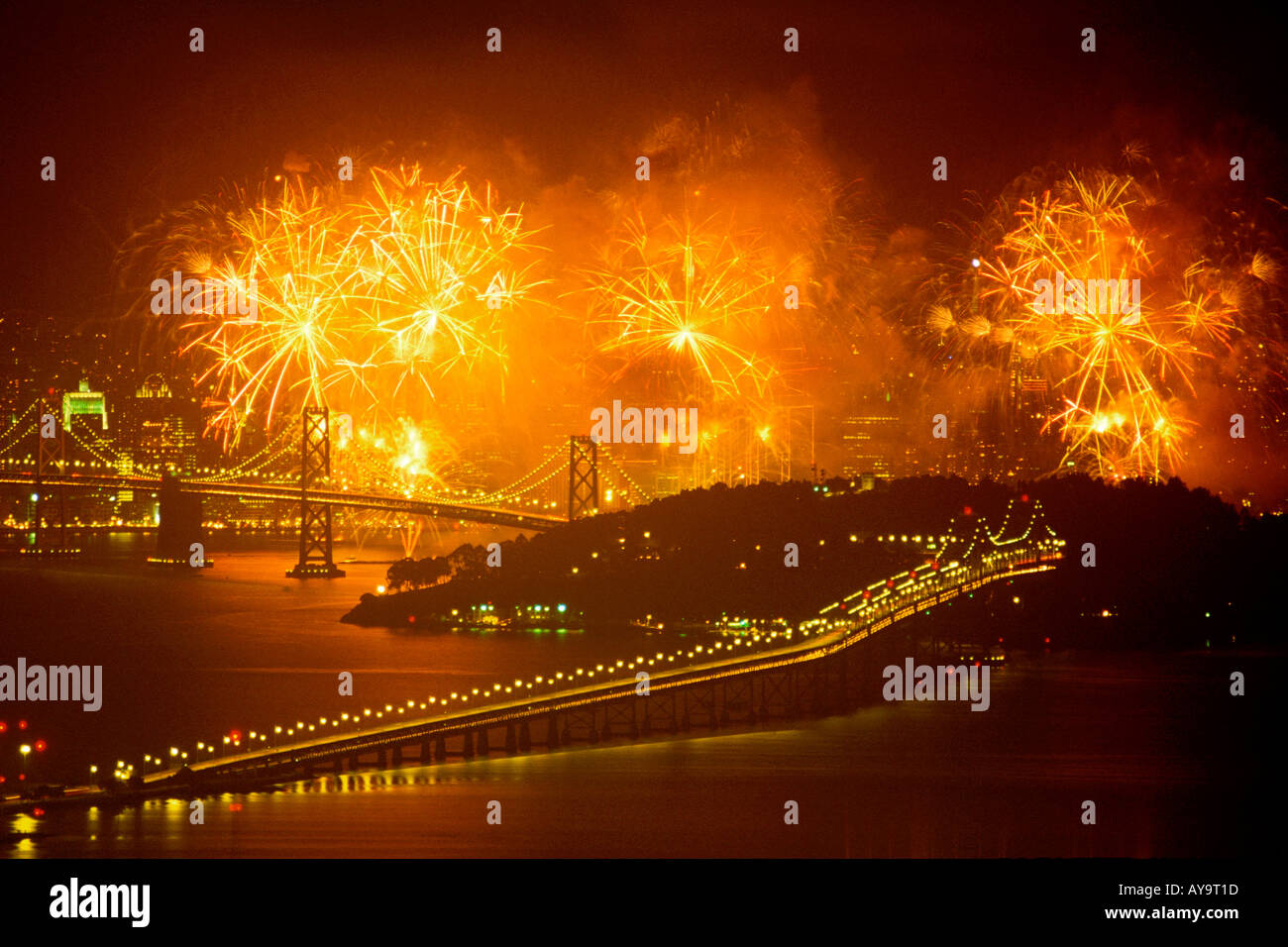 Millennium fireworks over San Francisco Bay Area Stock Photo Alamy