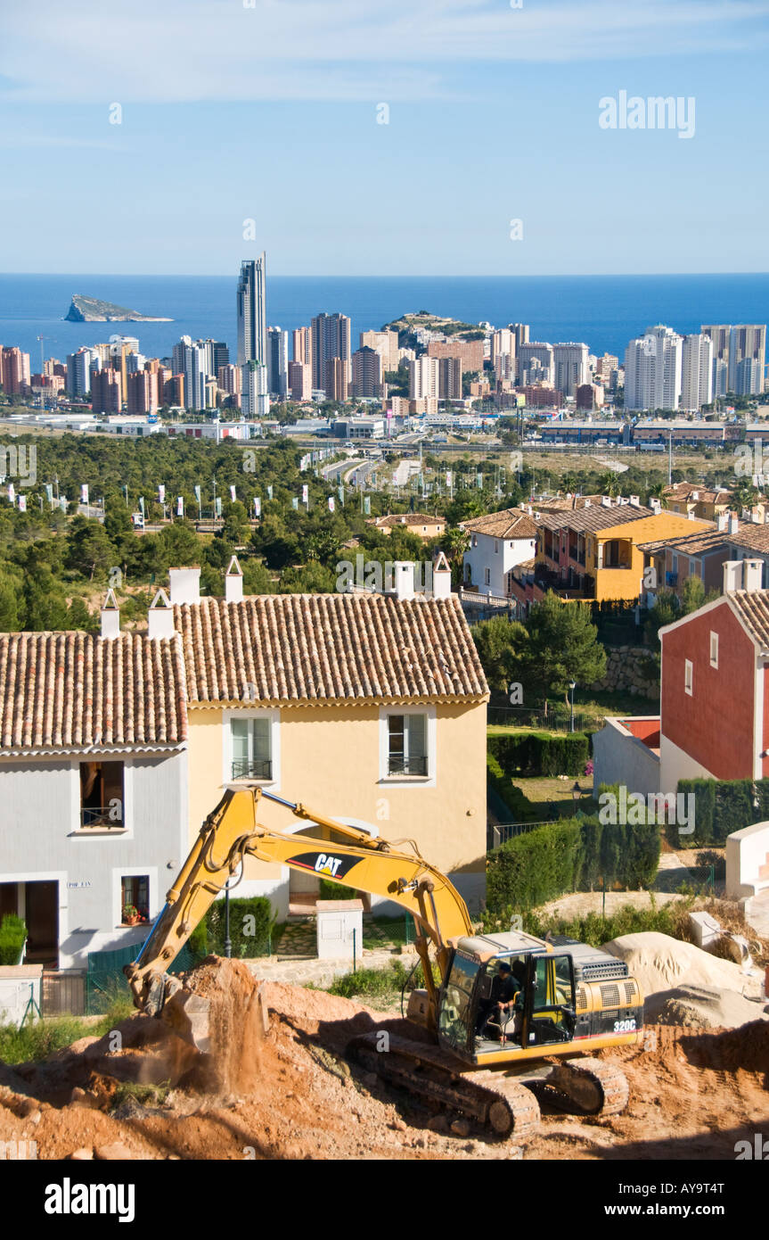 New homes under construction overlooking Benidorm on Spain's Costa Blanca Stock Photo