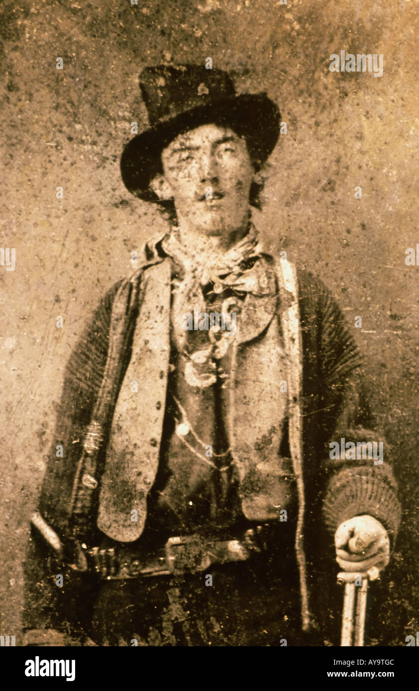 This is the only authenticated photo of Billy the Kid known to exist, in Lincoln, New Mexico. Stock Photo