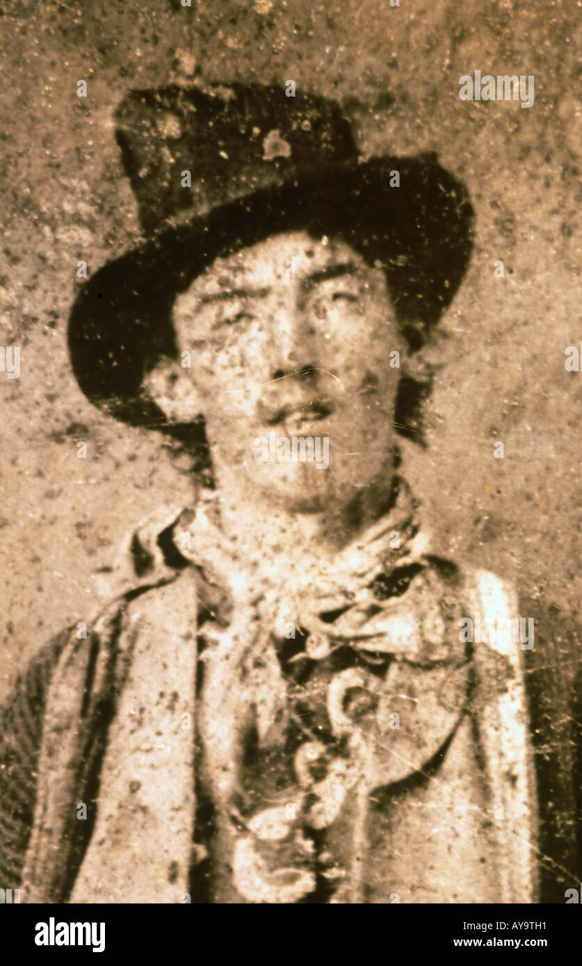 This is the only authenticated photo of Billy the Kid known to exist, in Lincoln, New Mexico. Stock Photo