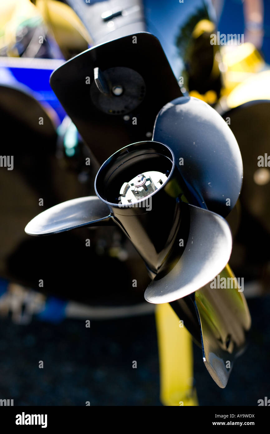 Rib boat propellor, close up Stock Photo