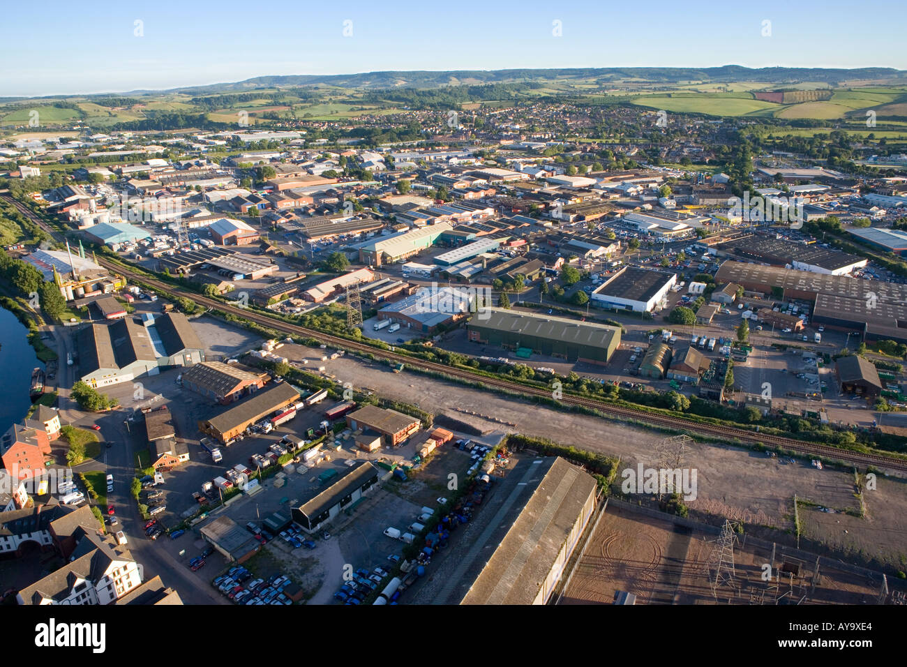 Aerial view of the Marsh Barton industrial estate Exeter Devon England