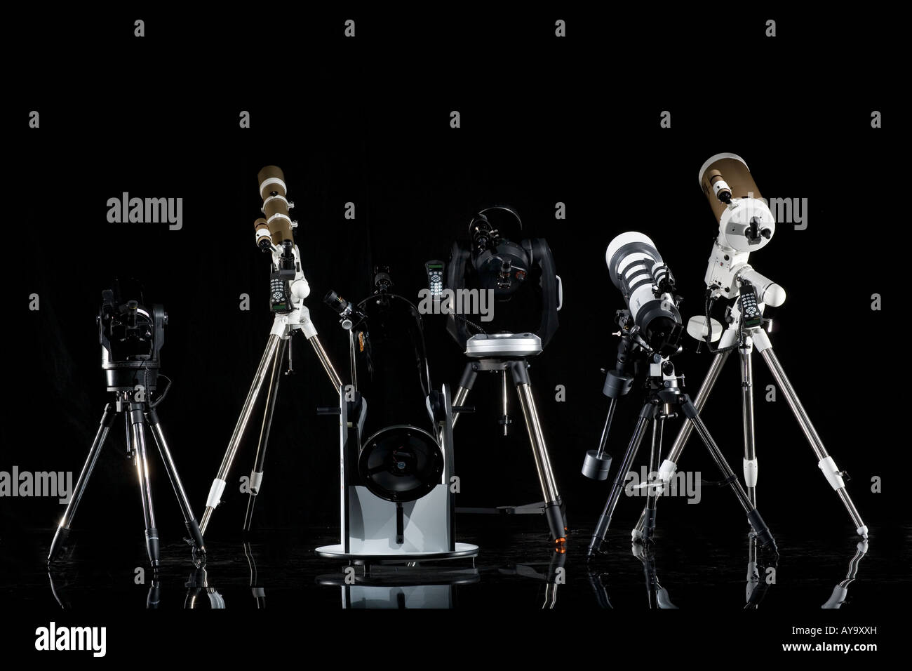 Variety of astronomical telescopes Stock Photo